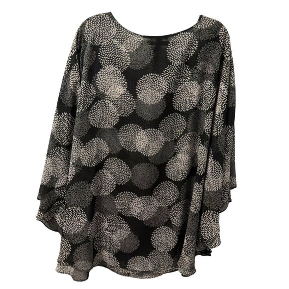 Dressbarn Womens Floral Burst Chiffon Blouse Black White Plus Size 3X - Picture 11 of 12